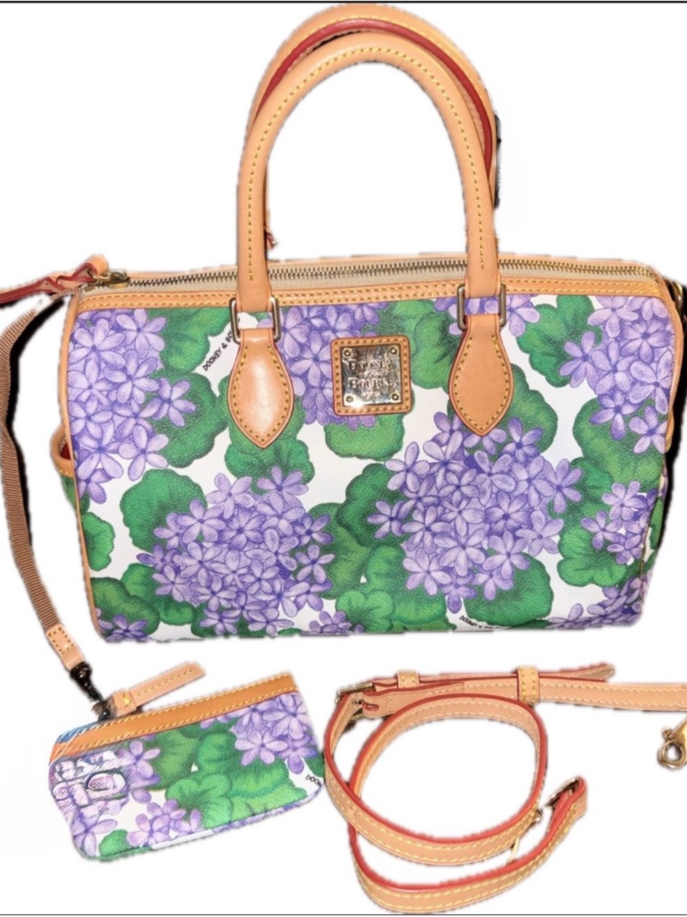 Dooney & Bourke Purple Hydrangea Floral Satchel & coin-pouch - EUC - Picture 16 of 16